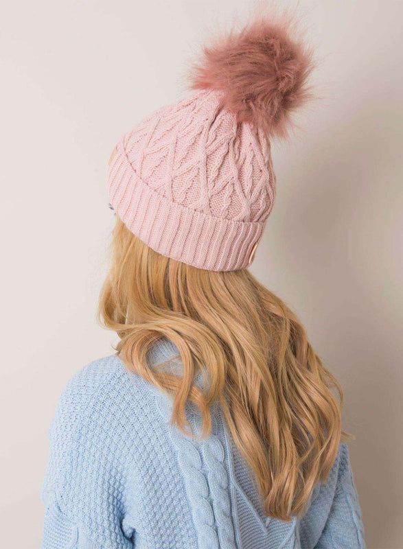 Cappello rosa imbottito con pompon in ecopelliccia