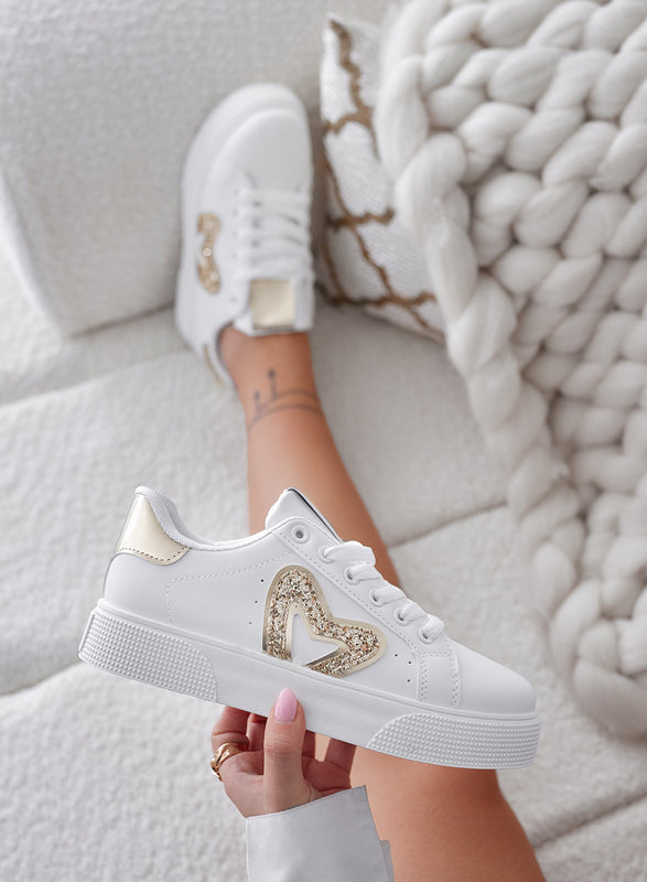 RUMBA - White sneakers with gold glitter inserts