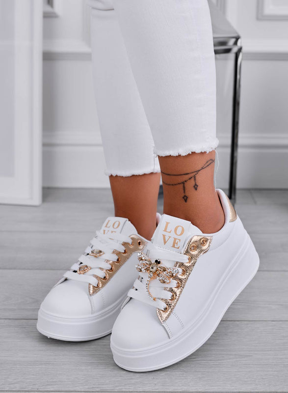 CELY - White jewel sneakers with gold dragonfly