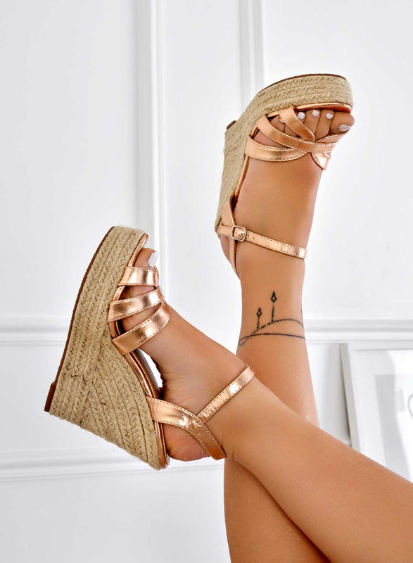 DALLAS - Alexoo champagne espadrille sandals with straps