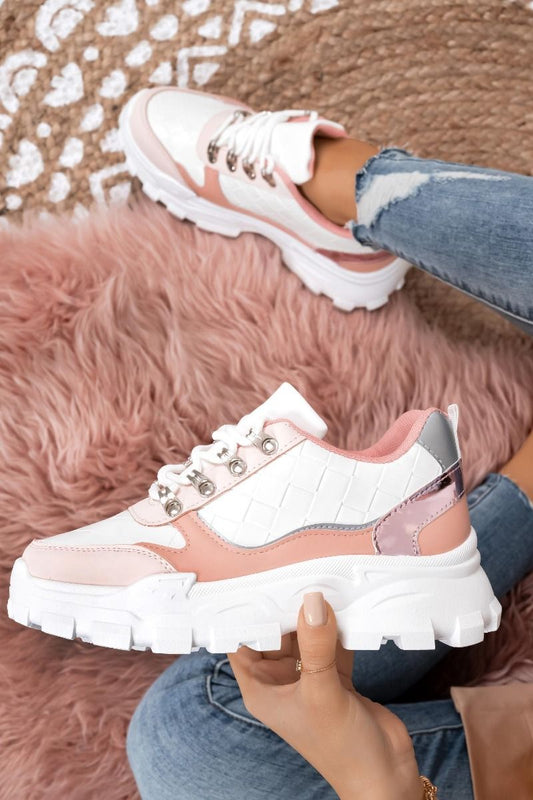 MAJA - White sneakers with pink details and gold hooks