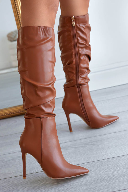 MARSHA - Camel boots in imitation leather and stiletto heel