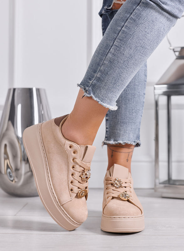 GIULY - Sneakers Donna beige platform e Charms Gioiello