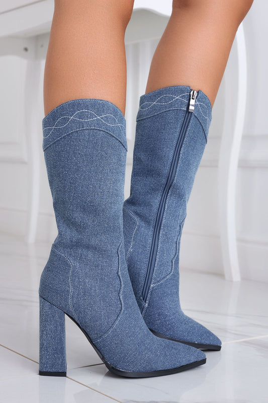 MARGARET - Blue boots jeans camperos alexoo with heel