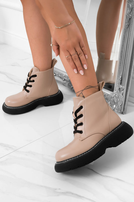 SVEVA - Beige ankle boots with laces