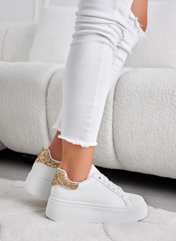 MALVIN - White sneakers with gold glitter back