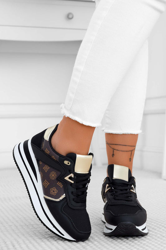 ZENA - Black sneakers with brown inserts