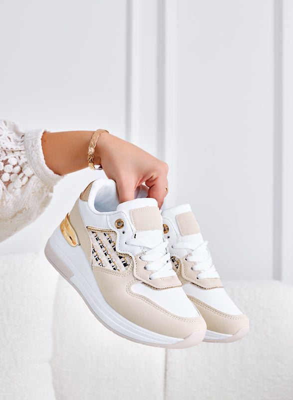 Sneakers beige con inserti in tessuto