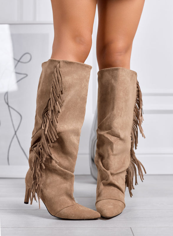 NICOLETTA - Tall mud boots with side fringes and low heel