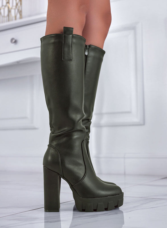 ELOISE - Green faux leather high heel boots