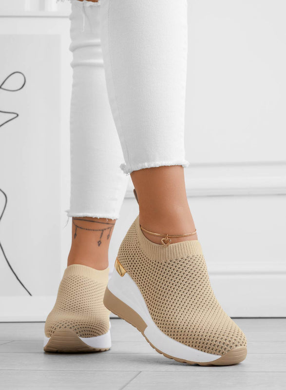 GINA - Beige sneakers in elastic fabric