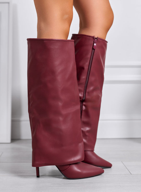 EMILY - Bordeaux boots with cuff and high stiletto heel