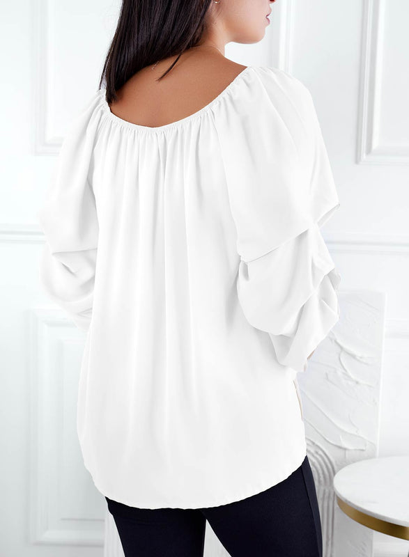 White blouse with ruffled sleeves