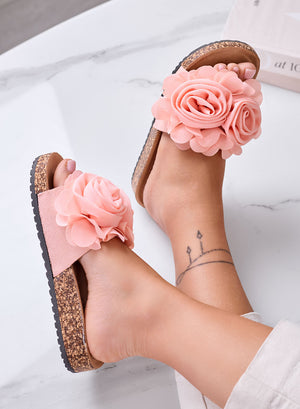 SUMMER - Light pink slide sandals with applied flowers