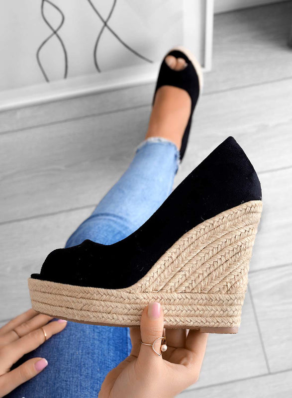 CLEO - Black suede espadrilles with wedge