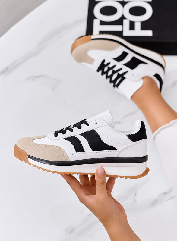 BIELLA - White fabric sneakers with black details and rubber sole