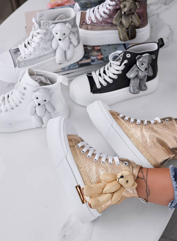 MARICA - Zapatillas doradas laminadas con peluche teddy