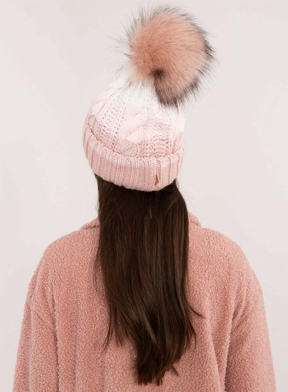 Pink hat with inner padding and pompom