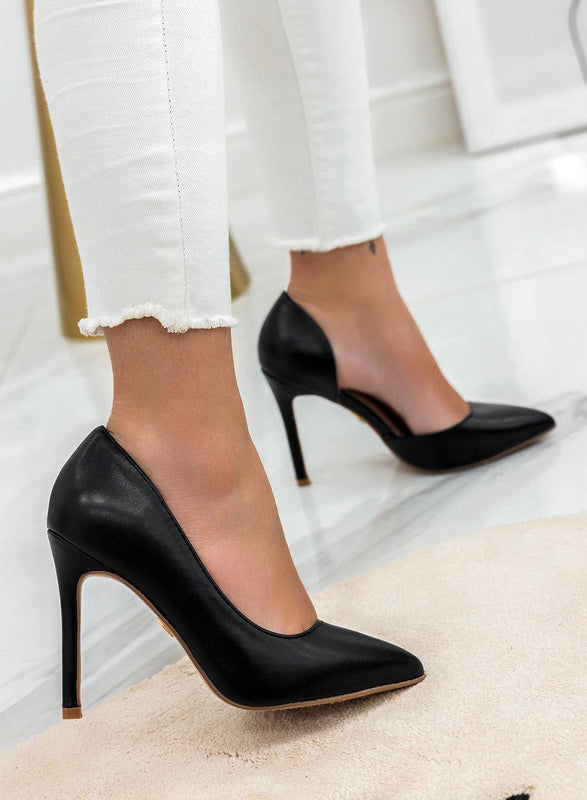 AURORA - Black Alexoo pumps with side opening and high heel