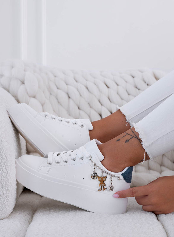 MARBELLA - White sneakers with light blue back and gold charms