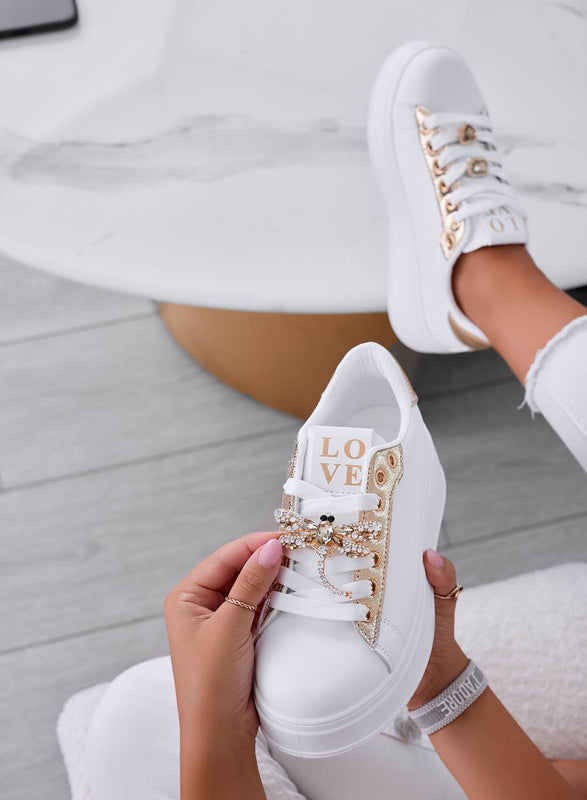 CELY - White jewel sneakers with gold dragonfly