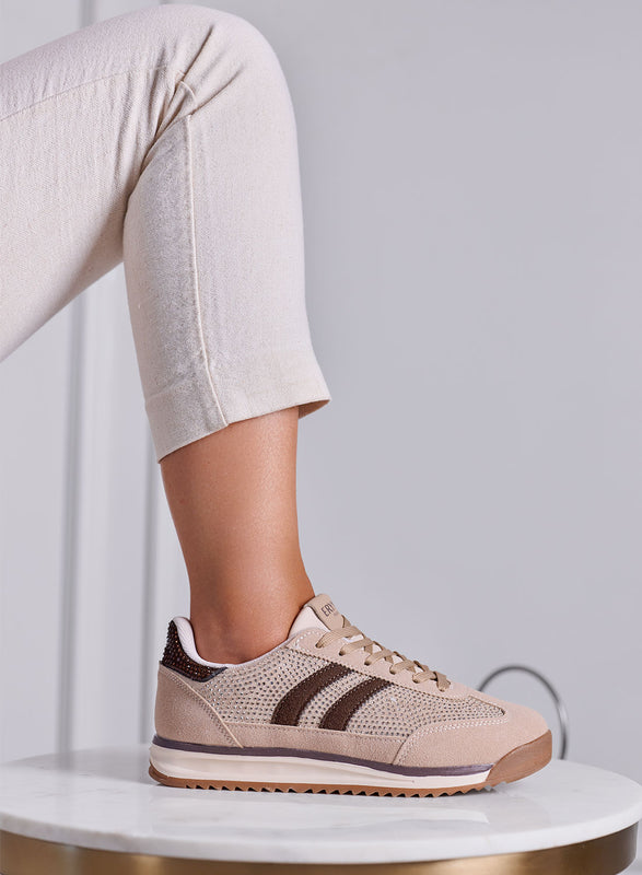 BRITNEY - Sneakers Donna beige e marroni con Strass