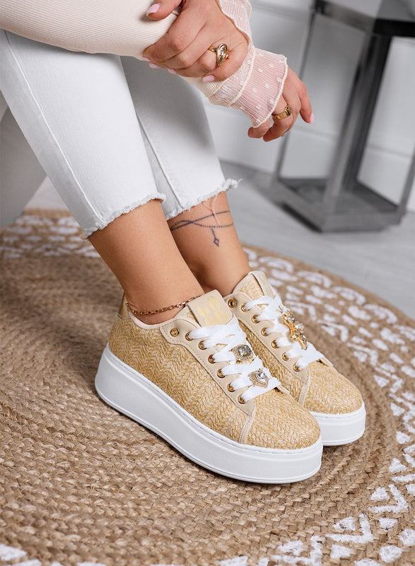 MARISA - Beige platform sneakers with jewel embellishment