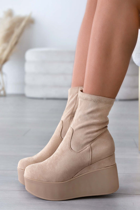 MIAA - Alexoo beige suede wedge ankle boots