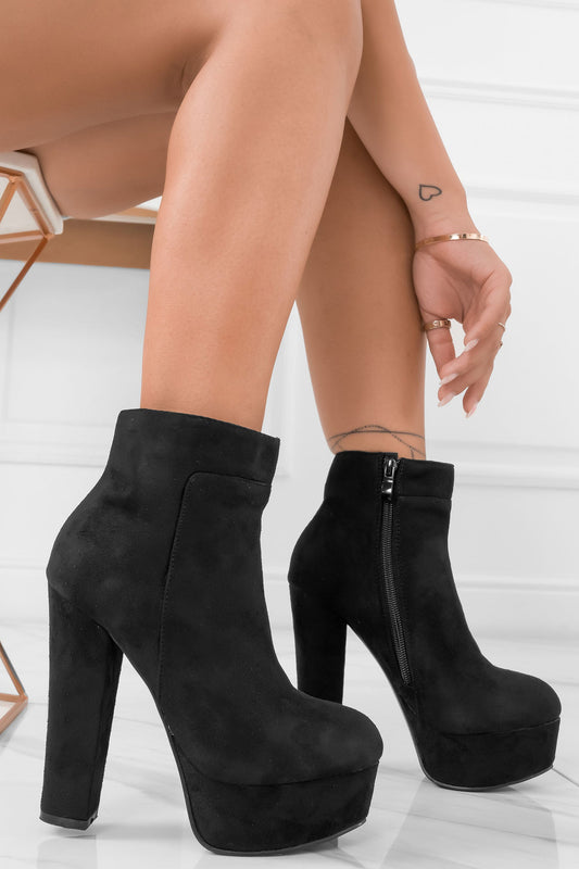 FELICIA - Black suede ankle boots with high heels
