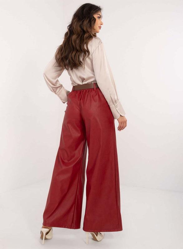 Burgundy faux leather flared trousers