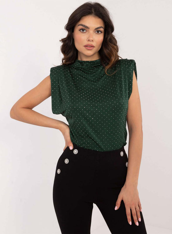Top vert sans manches avec paillettes
