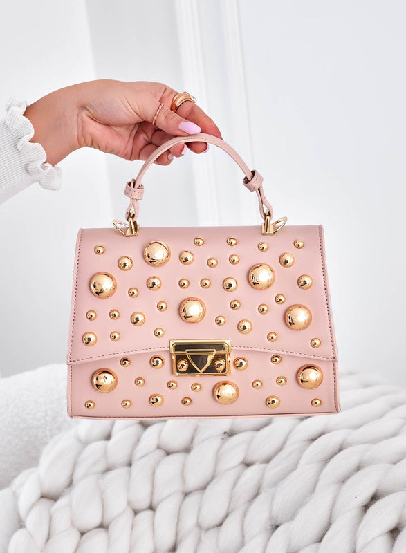 Pink bag with gold sphere studs and shoulder strap B231