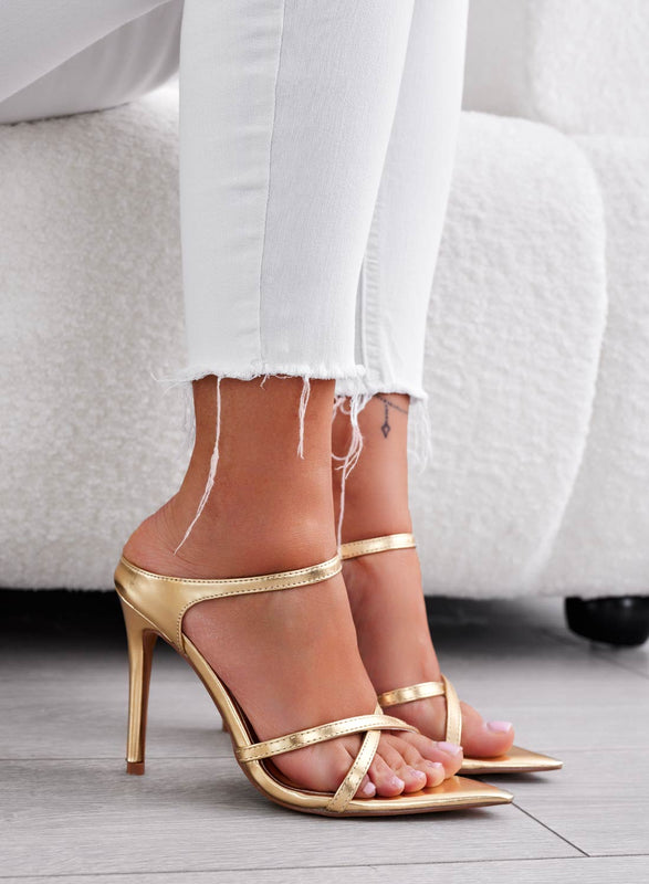 NATALY - Gold sabot sandals with high stiletto heels