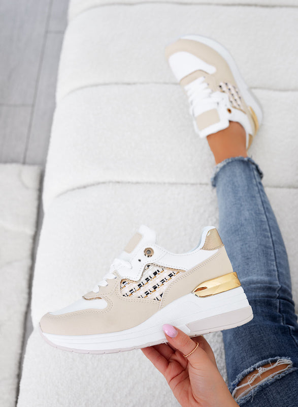 HANNA - Beige sneakers with fabric inserts