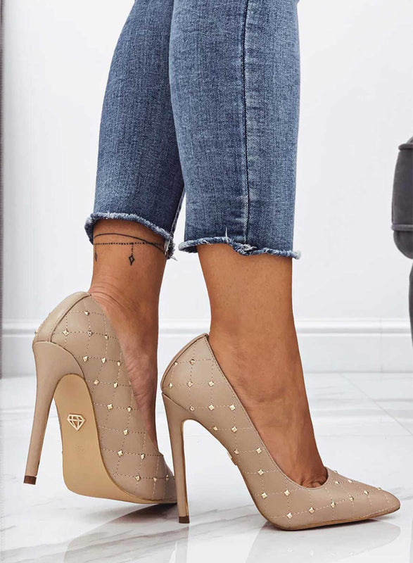 LOVELY Beige pumps with golden studs