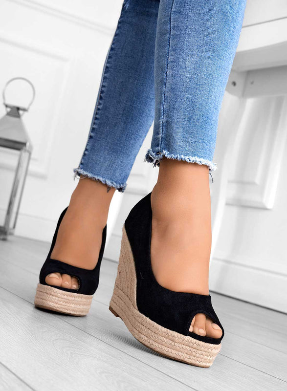 CLEO - Black suede espadrilles with wedge