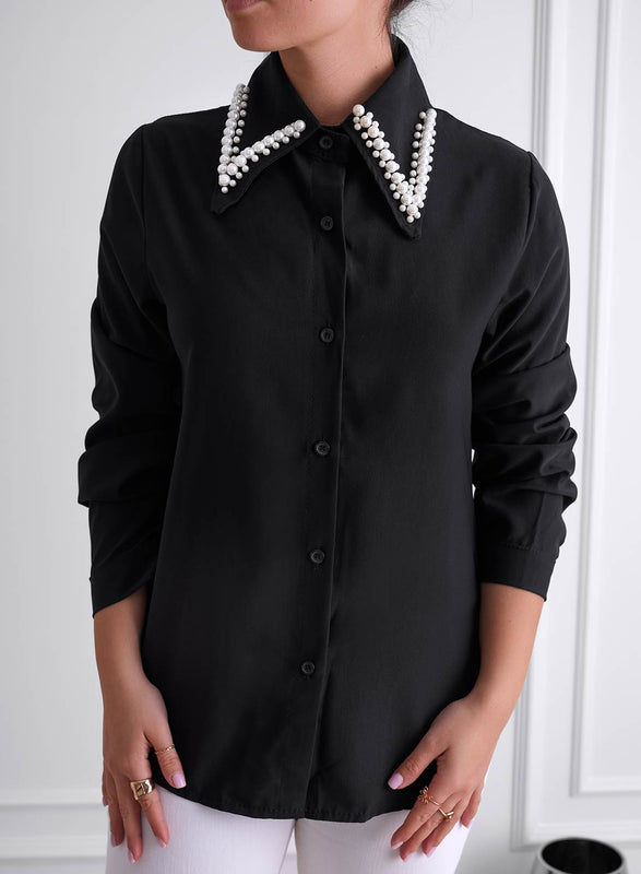 Black shirt with embellished collar