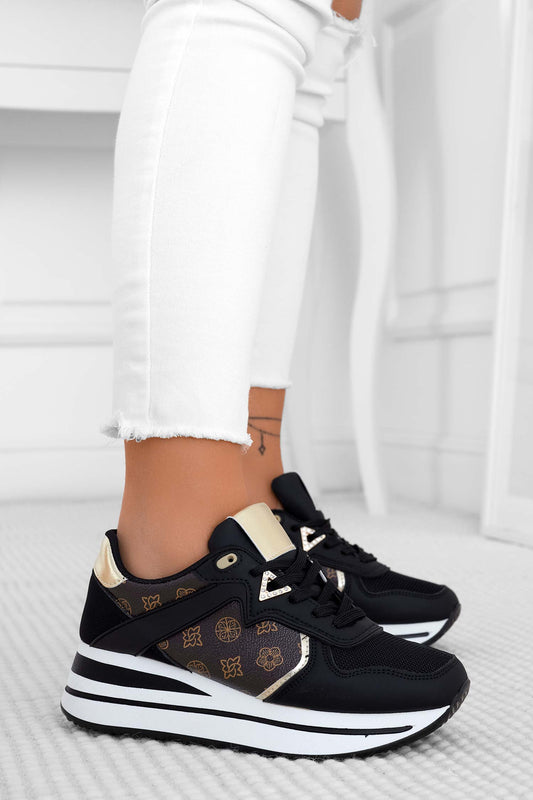 ZENA - Black sneakers with brown inserts