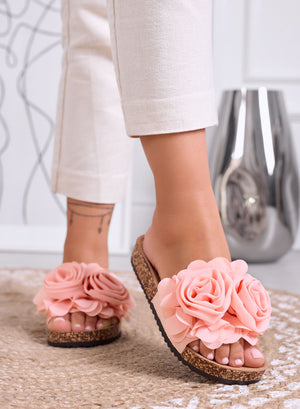 SUMMER - Light pink slide sandals with applied flowers