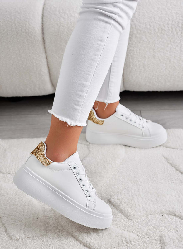 MALVIN - White sneakers with gold glitter back