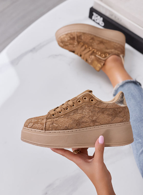 SERENA - Sneakers Donna fango con Pizzo e Suola Platform