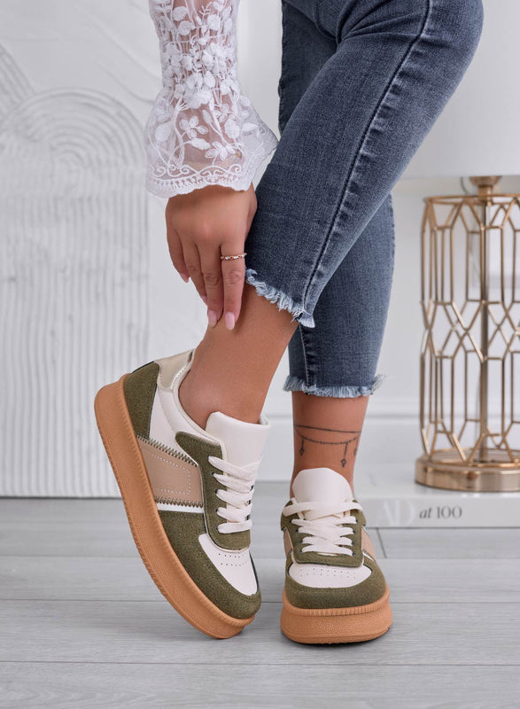 DAMIANA - Green sneakers with gold inserts and rubber sole