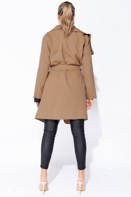 Light brown coat with waist drawstring