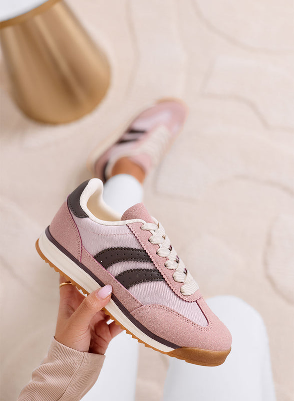 PIERA - Pink fabric sneakers with brown details and rubber sole
