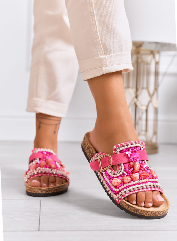 POLLY - Sandalias fucsia con aplicaciones y hebilla dorada