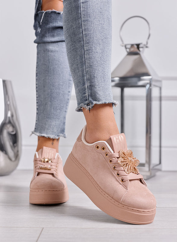 GRACE - Sneakers Donna rosa con Applicazione Gioiello e Suola Platform