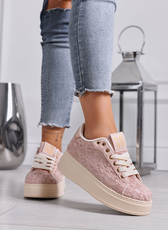 SERENA - Sneakers Donna rosa con Pizzo e Suola Platform
