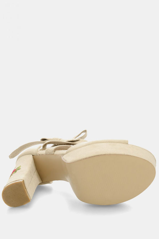 Beige sandals with laces and embroidery on the heel Jackie