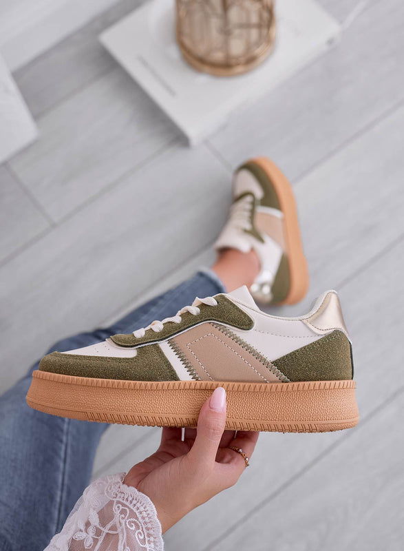 DAMIANA - Green sneakers with gold inserts and rubber sole