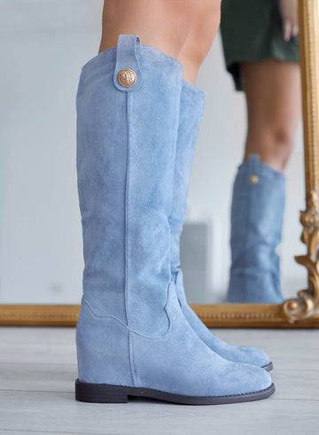 ROYAL - Alexoo blue boots with internal wedge and gold button